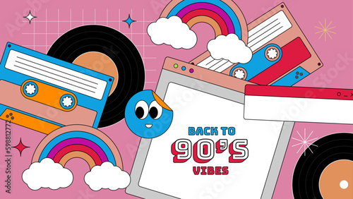 vector hand drawn 90s party photocall template