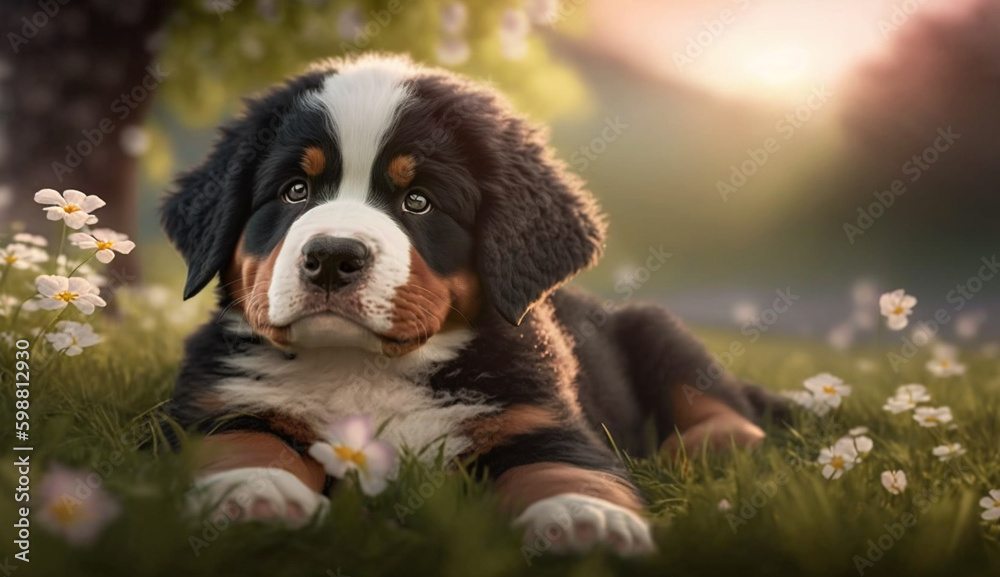 Bernese Mountain Dog dog. beautiful instagram photography - Generative AI
