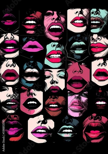 woman lipstick lips glossy mouth kiss abstract poster female illustration art. Generative AI. Generative AI