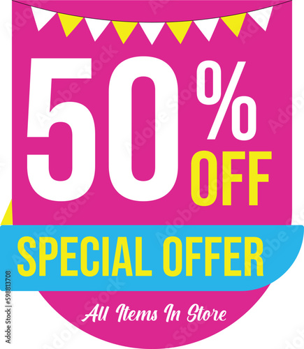 Fifty percent off price discount promotion banner
