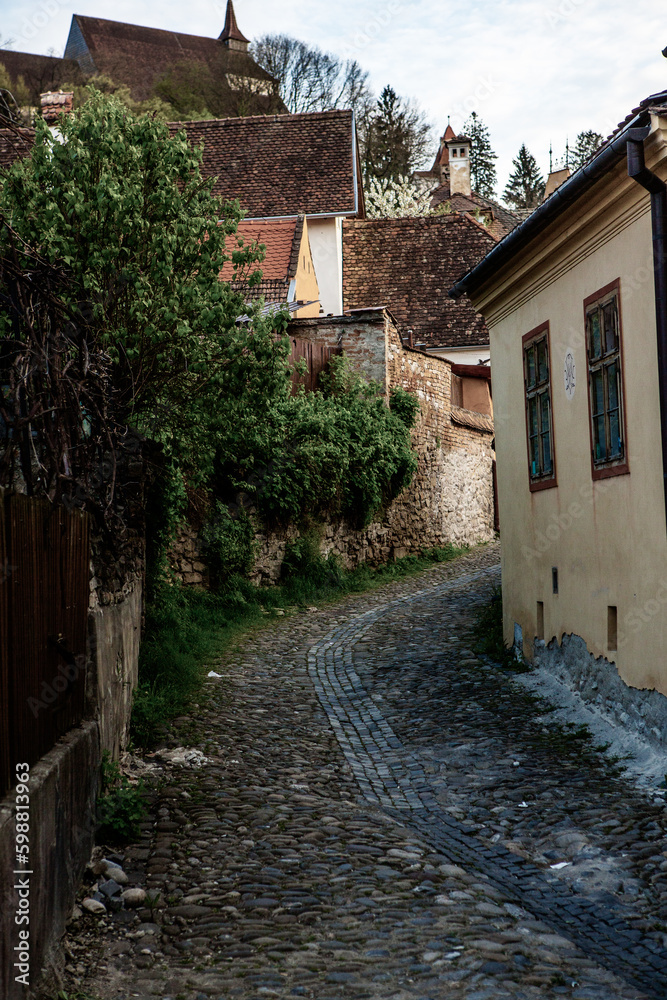 A beautiful medieval citadel city of Sighisoara in the heart of Romania, Transylvania travel destination in Eastern Europe.