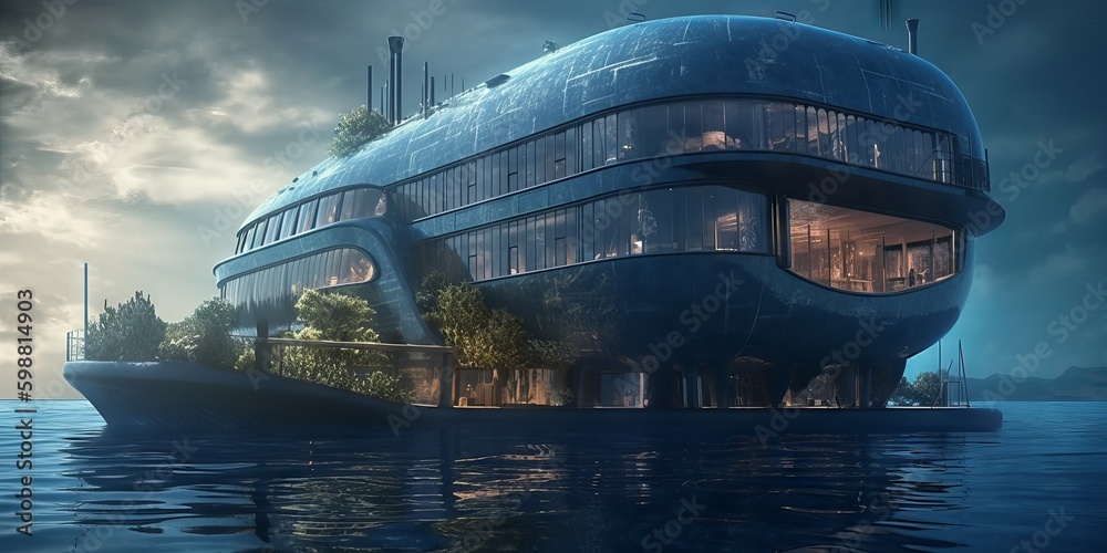 Fototapeta premium futuristic ship in the sea