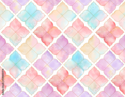 Digital painted multicolor flower like geometrical allover seamless tile print pattern in repeat photo