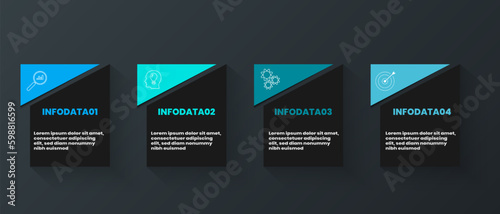 Business concept of vector graphics four steps and black background business icons