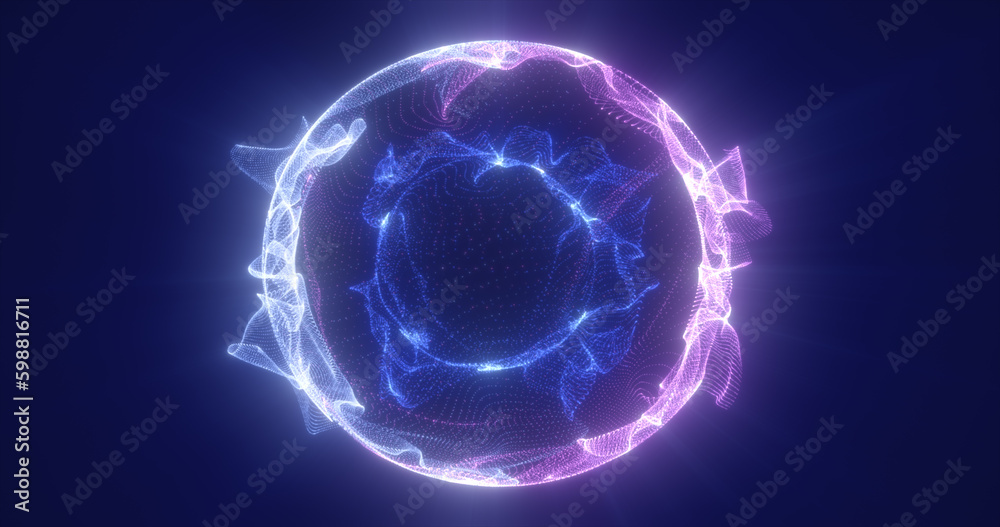 Abstract blue energy particle sphere glowing electric magical futuristic high-tech space