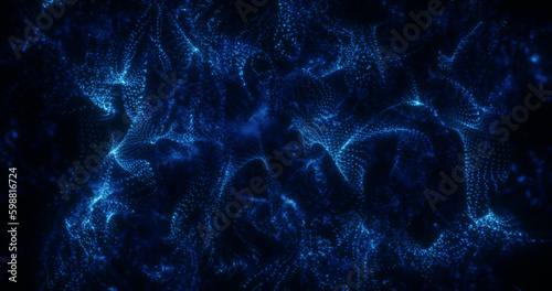 Abstract blue energy lines and particles magical bright glowing futuristic hi-tech background