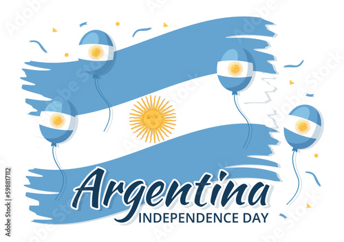 Happy Argentina Independence Day on 9Th of july Vector Illustration with Waving Flag in Flat Cartoon Celebration Hand Drawn Landing Page Templates