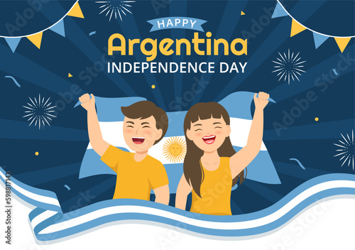 Happy Argentina Independence Day on 9Th of july Vector Illustration with Waving Flag in Flat Cartoon Celebration Hand Drawn Landing Page Templates