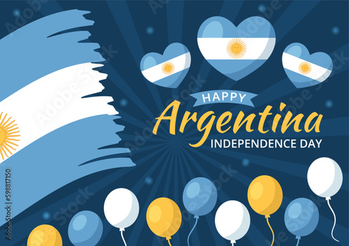Happy Argentina Independence Day on 9Th of july Vector Illustration with Waving Flag in Flat Cartoon Celebration Hand Drawn Landing Page Templates