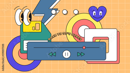 vector hand drawn 90s party youtube thumbnail