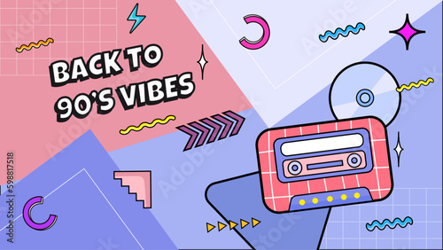 vector hand drawn flat nostalgic 90's youtube thumbnail template