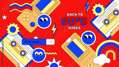 vector hand drawn flat nostalgic 90's youtube thumbnail template