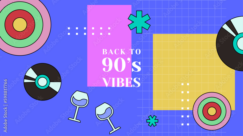 Fototapeta premium Vector 90s memphis nostalgic colorful retro background
