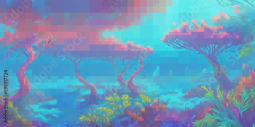 Underwater landscape. Aquatic background. Vector colorful illustration. Rectangular design.