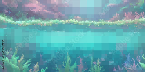 Underwater landscape. Aquatic background. Vector colorful illustration. Rectangular design.