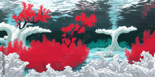 Underwater landscape. Aquatic background. Vector colorful illustration. Rectangular design.