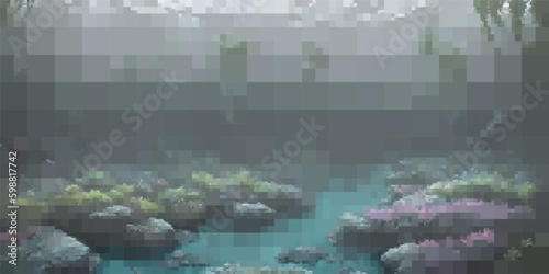 Underwater landscape. Aquatic background. Vector colorful illustration. Rectangular design.
