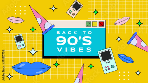 Vintage Flat 90 s vibes Nostalgic colorful retro design background