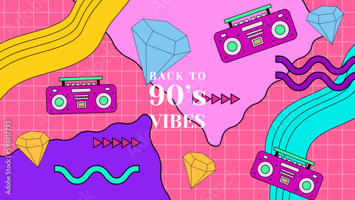 Vector 90s memphis nostalgic colorful retro background