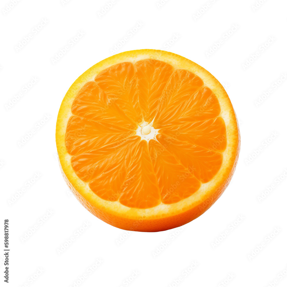 One half of orange cut out on transparent background, Generative AI One half of orange cut out on transparent background, Generative AI