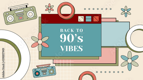 retro Flat 90's vibes Nostalgic colorful design background