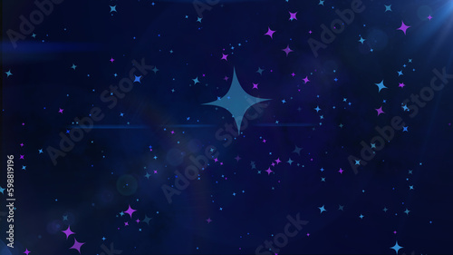 Blue Glistering shiny star particle rain motion light luminance illustration night background, artistic space bokeh speed matrix magic effect background.