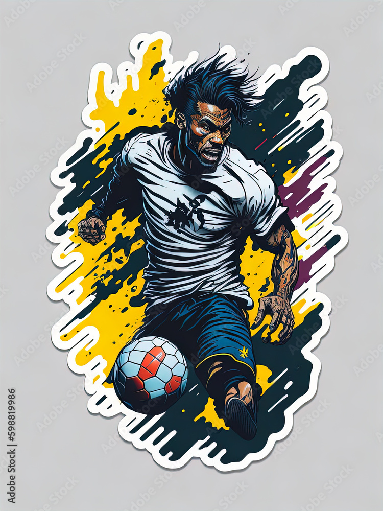 Digital art sticker t shirt logo print design of football soccer player sport game