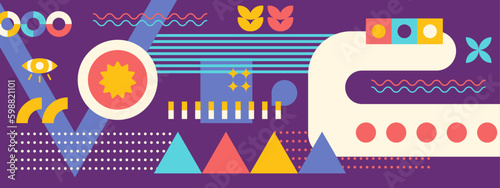 Memphis abstract geometrict colorful retro design banner