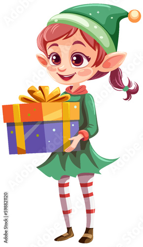 Christmas cartoon character holding gift box