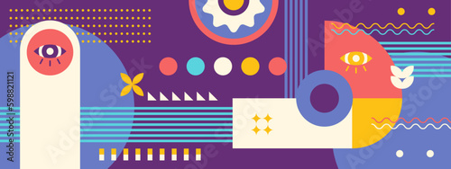 Vintage vector flat mosaic horizontal banner