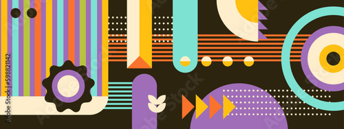 Vintage vector banner design with abstract geometric shapes
