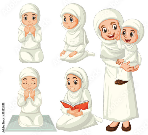Set of muslim people cartoon character