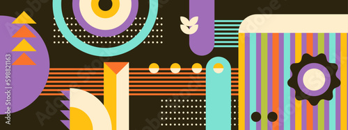 Vintage vector flat mosaic horizontal banner