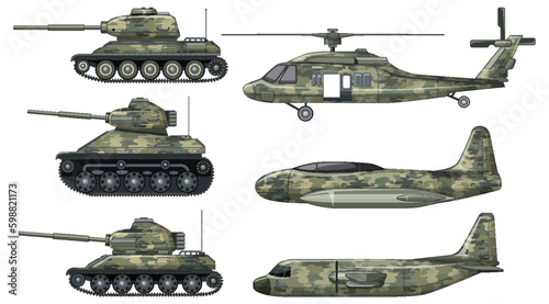 Set of military vehicles
