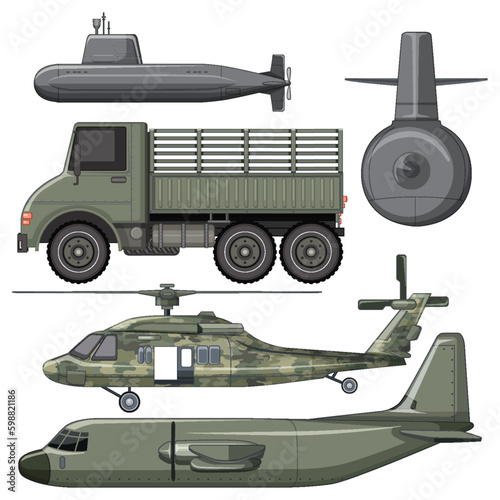 Set of military vehicles