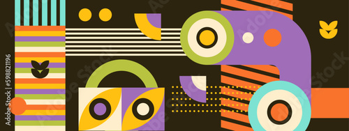 Vintage vector banner design with abstract geometric shapes