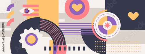 Vintage vector banner design with abstract geometric shapes