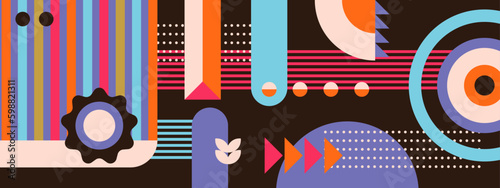 Memphis abstract geometrict colorful retro design banner