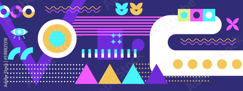 Vintage vector flat mosaic horizontal banner