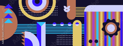 Memphis abstract geometrict colorful retro design banner