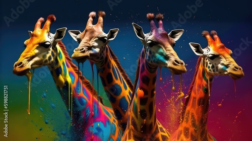 Dynamic Giraffe Wallpaper  Polychromatic Zoological Collection  Three-Dimensional Nonfigurative Surface  Inventive Fauna Creativity.