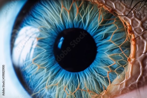 perfect blue eye macro in a sterile environment and perfect vision in resolution 6k, concept, the vision of the future and healthy life concept. view precise and straight to the target.