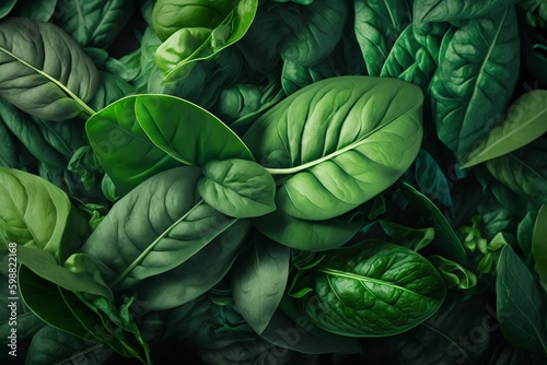 Natural Background of Fresh Green Baby Spinach Leaves. AI