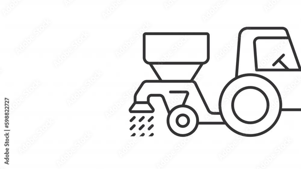 Animated tractor with seed drill. Moving vehicle scattering grains line animation. Farm equipment. Seamless loop HD video with alpha channel on transparent background. Outline motion graphic animation Animated tractor with seed drill. Moving vehicle scattering grains line animation. Farm equipment. Seamless loop HD video with alpha channel on transparent background. Outline motion graphic animation