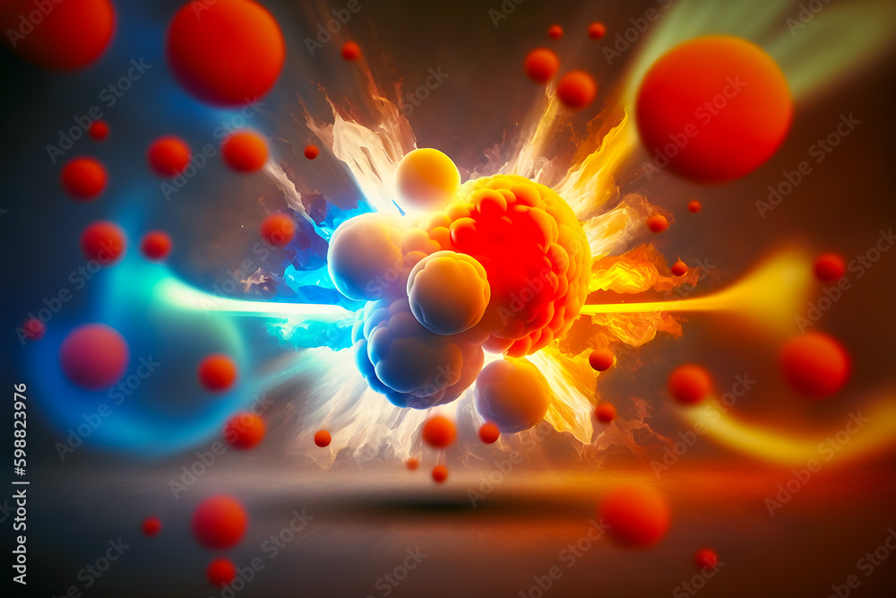 Collision of nuclei of elementary particles, image of nuclear reactions