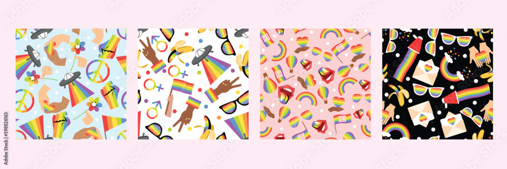 Set of seamless pattern with LGBT concept. Collection of rainbow pattern. Vector illustration.