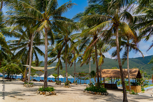 Beach holidays. Dam Bay on an island near Nha Trang in Vietnam. Tourist destination. 