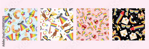 Set of seamless pattern with LGBT concept. Collection of rainbow pattern. Vector illustration.