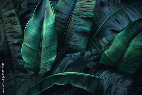 Tropical fresh leaf border, summer exotic background. Palm leaf jungle concept. Illustration. Generative AI.