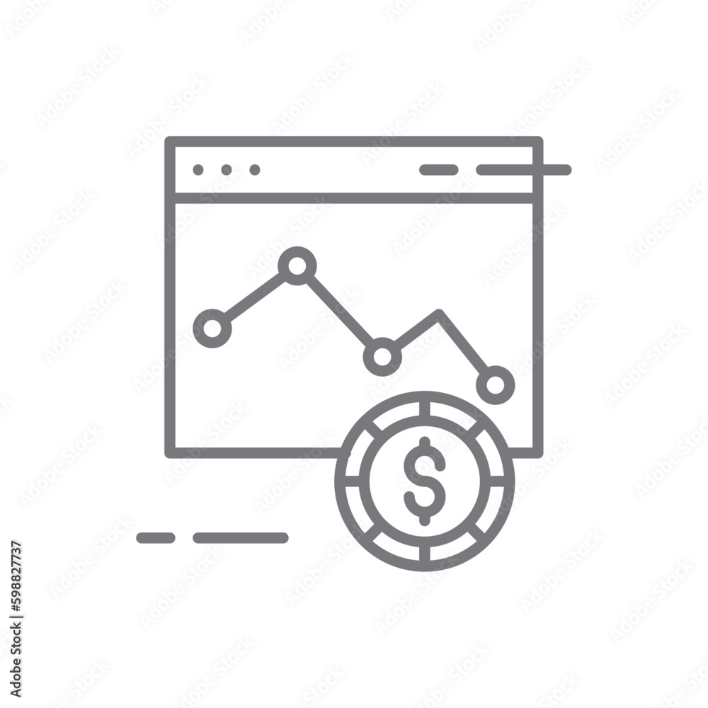 Down Statistics Business icon with black outline style. chart, graph, arrow, finance, diagram, graphic, economy. Vector illustration Down Statistics Business icon with black outline style. chart, graph, arrow, finance, diagram, graphic, economy. Vector illustration